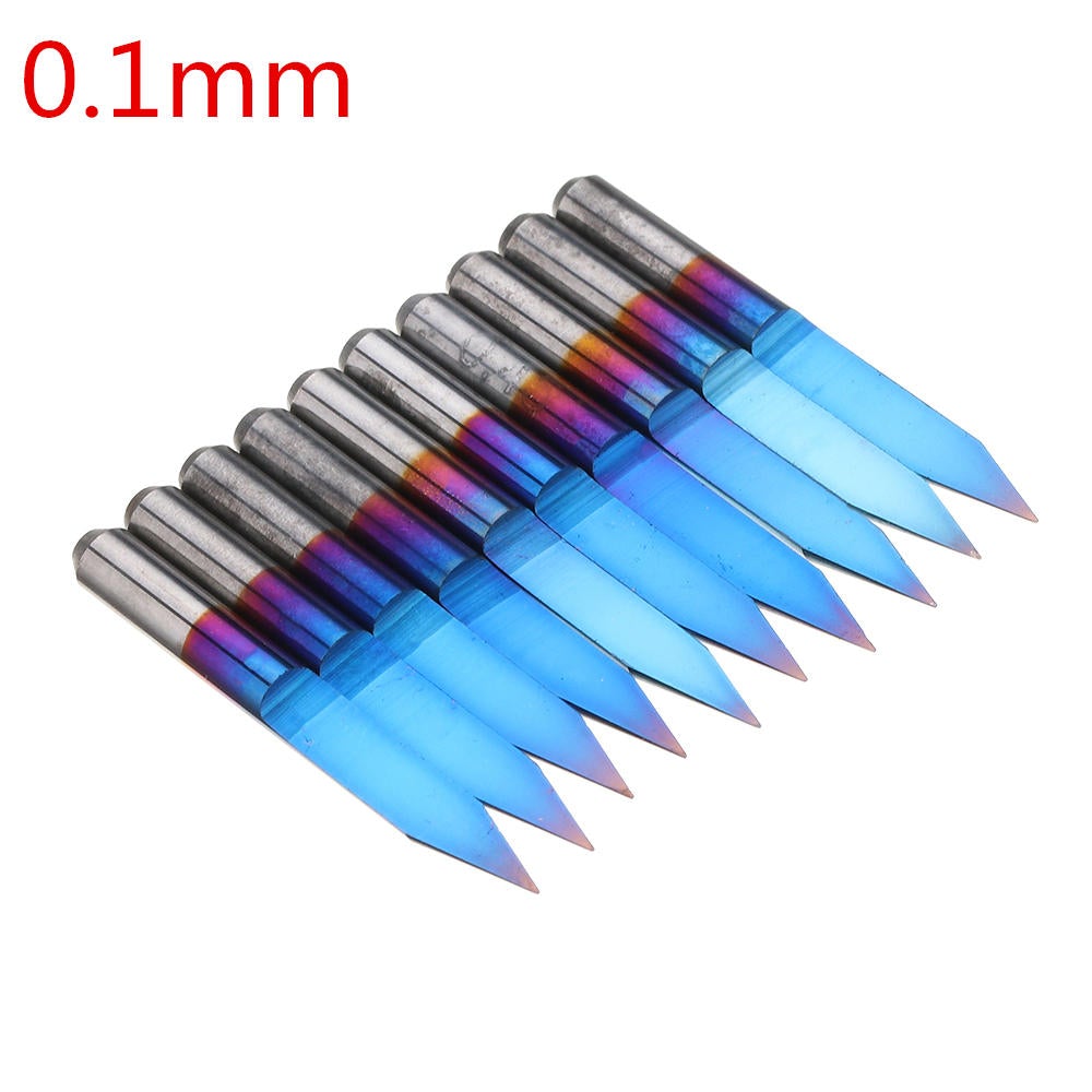 10pcs 0.1-1.5mm 30 Degree PCB Engraving Bit Blue Nano Coated Carbide CNC Flat Bottom Engraving Bit Router Tool