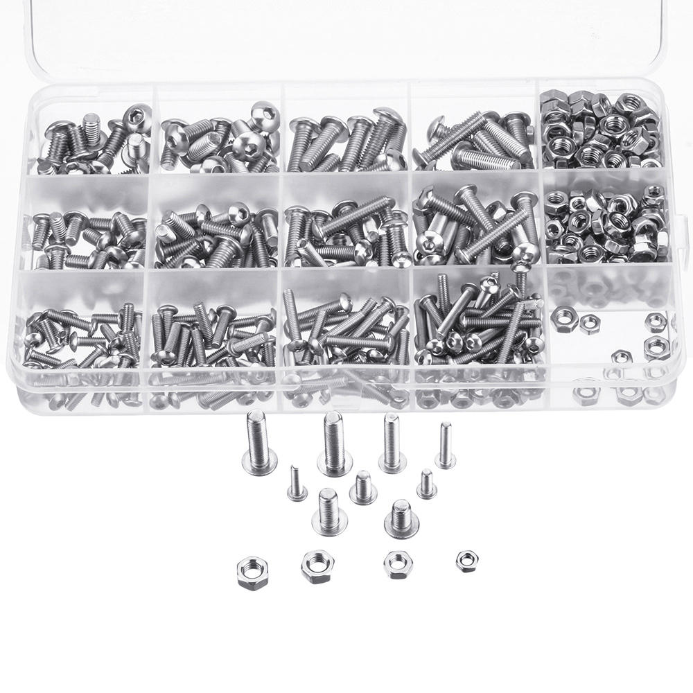 500PCS M3 M4 M5 304 Stainless Steel Hex Socket Head Cap Bolts Screw Nut Kit Set
