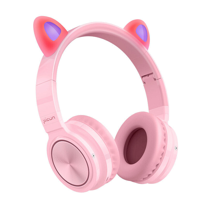 Lucky Cat Bluetooth Wireless Headset LED Light TF Card Cute Cat Ear Girls Earphone Hi-Fi Stereo Bass Headphone With Mic