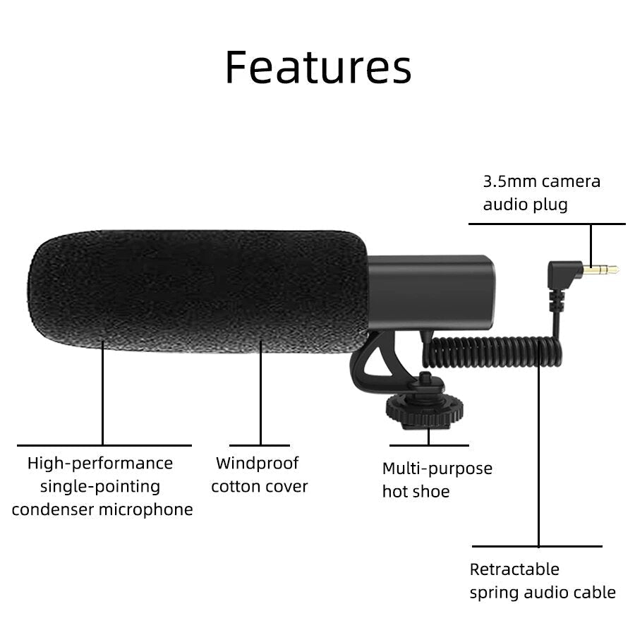 Video Recording Microphone with Shock Mount&Spring Cable for Nikon SLR Camera Phone Vlog Interview Mic