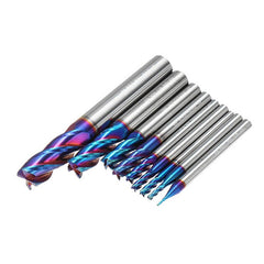 9pcs 1-10mm 4 Flutes Tungsten Carbide Milling Cutter HRC65 Blue NACO Coated Milling Cutter CNC Tool