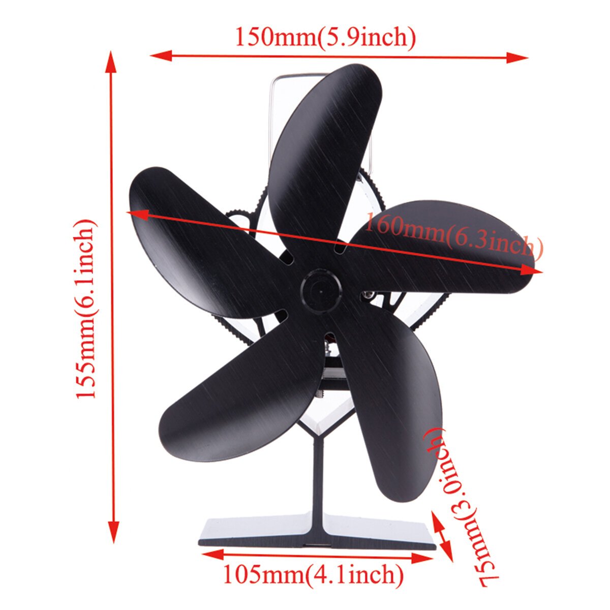 1350RPM Silent 25dB 5 Leaves Stove Fan Heat Powered Energy Saving Fireplace Fan
