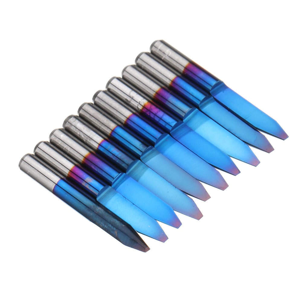 10pcs 0.1-1.5mm 30 Degree PCB Engraving Bit Blue Nano Coated Carbide CNC Flat Bottom Engraving Bit Router Tool