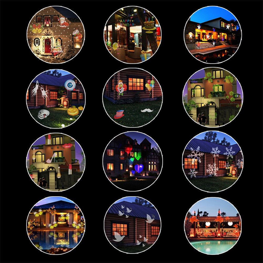 Projector Lamp Slide Show LED 16 Cards Christmas Outdoor Projection Lamp Multiple Usage Light For Home Garden Decor
