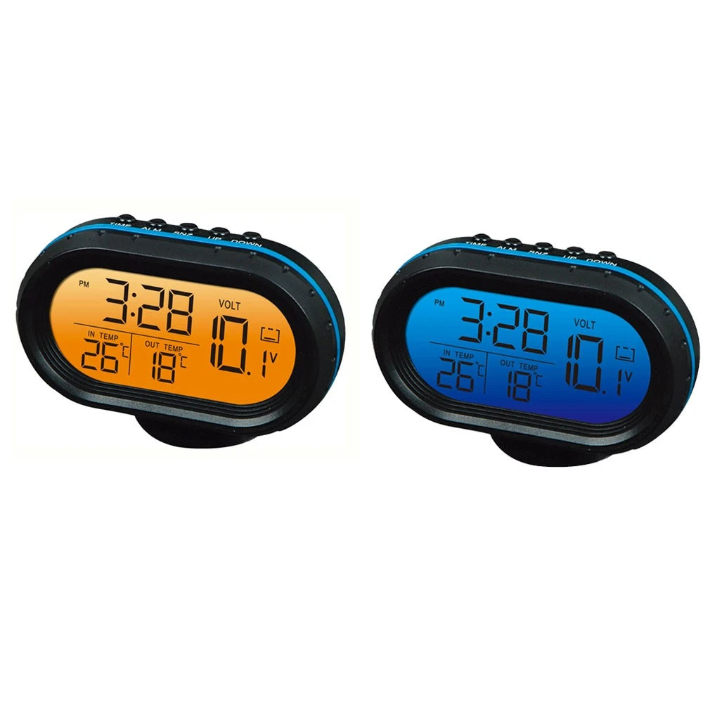 Digital Auto Car Thermometer Voltmeter Voltage Meter Noctilucous Clock Freeze Alert + Batteries