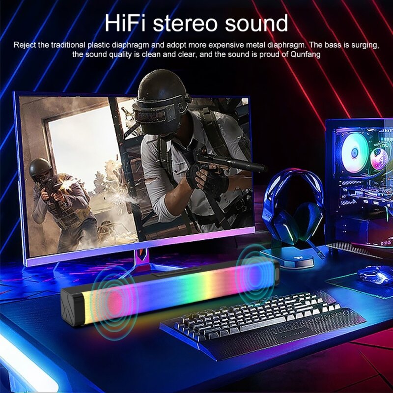 Bluetooth Speaker Soundbar Stereo Home 20W Theater Soundbar Rectangle RGB Colorful Bluetooth Speaker with Remote Control