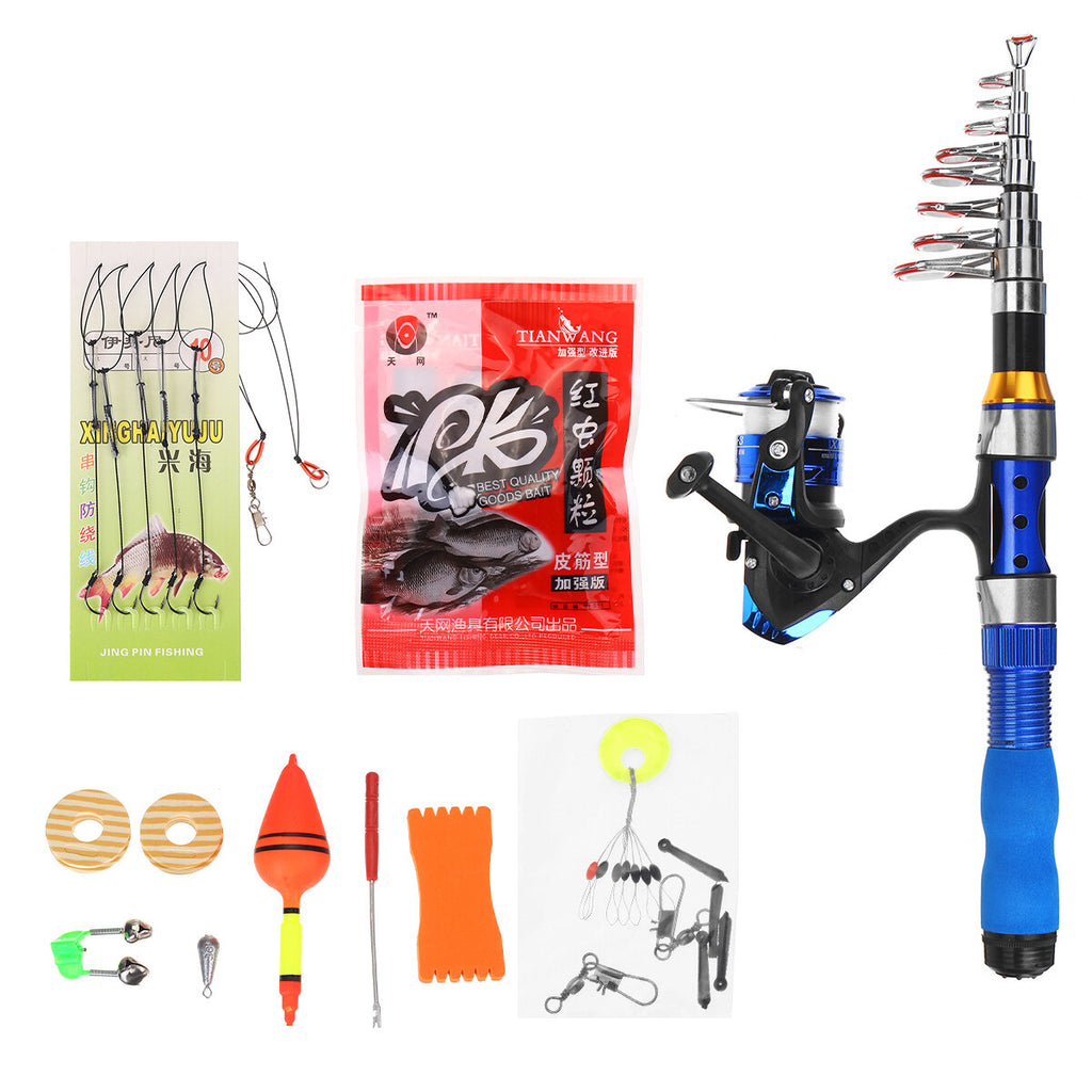 1/1.7/1.9/2.1m Portable Fishing Kit Set Glass Steel Telescopic Fishing Rod + Fishing Reel + Hooks For Sea Fishing