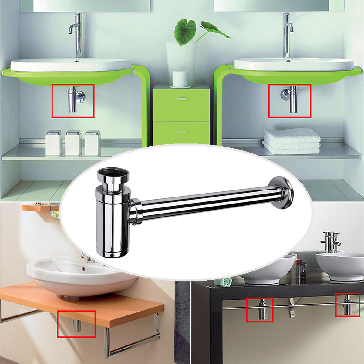 Standard 1-1/4'' Chrome Brass Round Bottle Waste Trap P-Trap Bathroom Basin Sink Pipe Cleaner