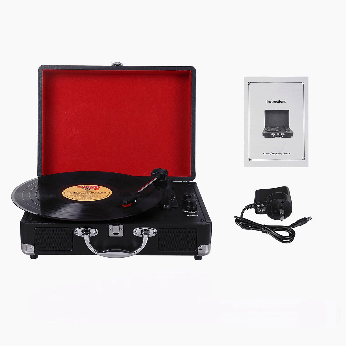 Vinyl Turntable Record Player LP Disc 33/45/78 RPM Bluetooth Portable Leather Gramophone Phonograph Speaker 3.5mm Antique Retro