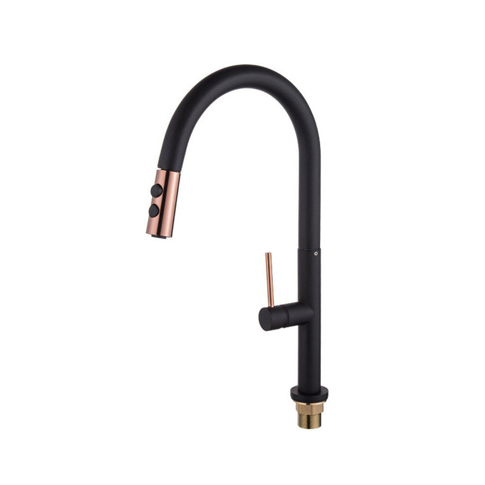 Black Gold Plating Brass Kitchen Sink Faucet Pull Out Down Hot Cold Water Single Handle Basin Mixer Tap
