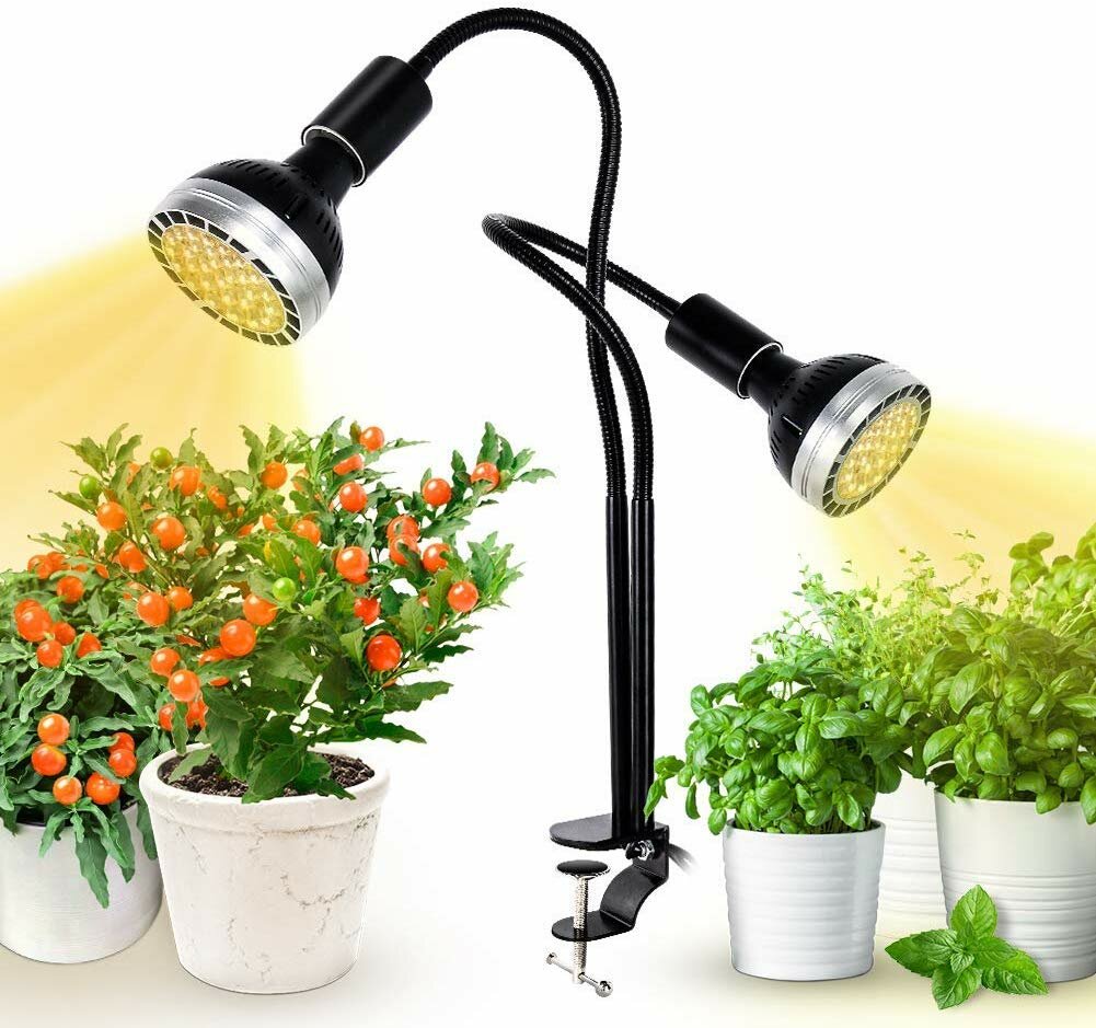 300W 60LED Dual Head Full Spectrum LED Grow Light for Indoor Plants, Daisy Chain, Dimmable Knob, Sunlike Plant Grow Light Veg Seedings and Flower
