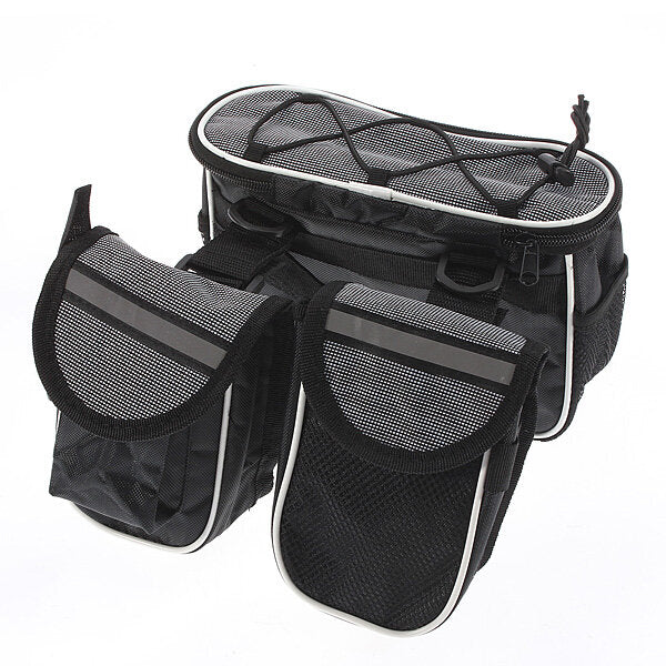 Bike Frame Front Tube Bag Double Pouch Bicycle Saddle Tube Bag Outdoor Cycling with Waterproof Cover