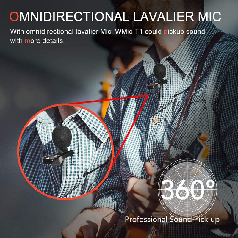 Wireless Lavalier Microphone System Receiver Transmitter Kit Video Recording Mic for Camera Phons Tablet Camcorder