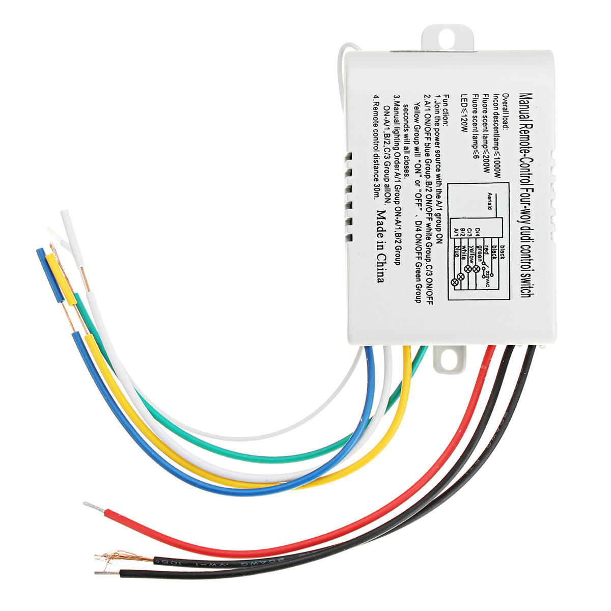 ON OFF Wireless Remote Control Switch Receiver Transmitter for 4 Way LED Lamp