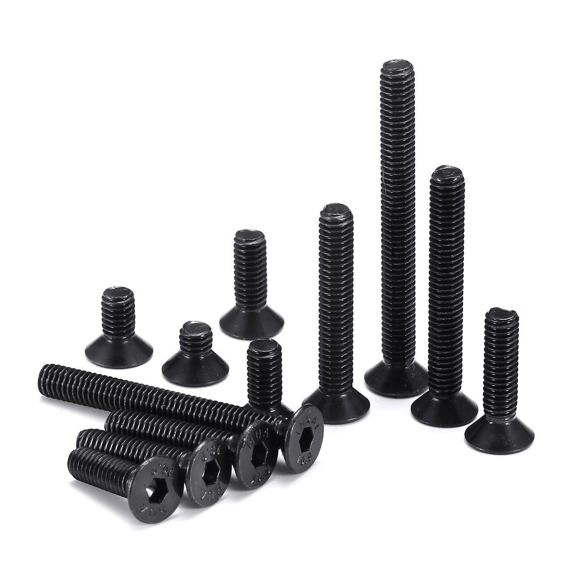 M4CH3 180Pcs M4 Hex Socket Flat Head Screw 10.9 Grade Carbon Steel 6-40mm Bolt Assortment