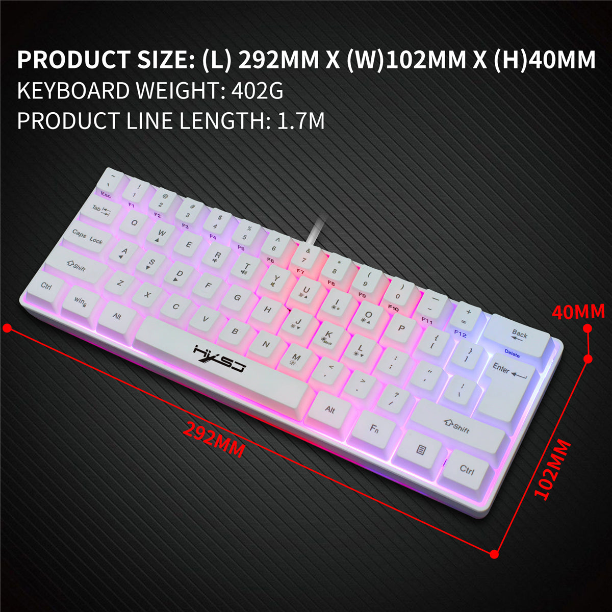61 Keys Gaming Keyboard USB Wired LED Backlit Multiple Shortcut Keys Mini Mechanical Feel Keyboard for Home Office