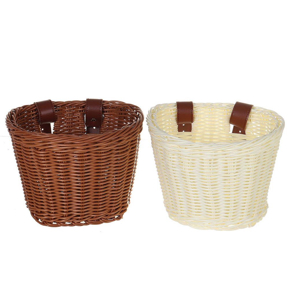 Kids Children's Rattan Bicycle Bike Front Basket Leather Strap Shopping Storage Case Kids Bike DIY Accessories