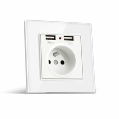 Socket Switch Dual USB 86*86 PC Glass Panel Eu German France Plug Wall Socket Smart Home Series Switch