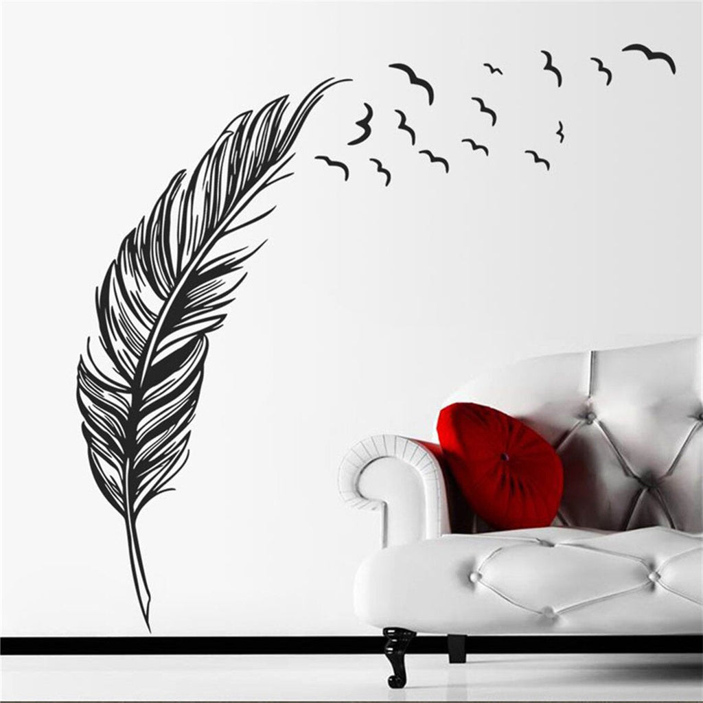 DIY Modern Plume Feather Wall Sticker Birds Flying Feather Removable Wall Sticker Vinyl Mural Painting for Home Living Room