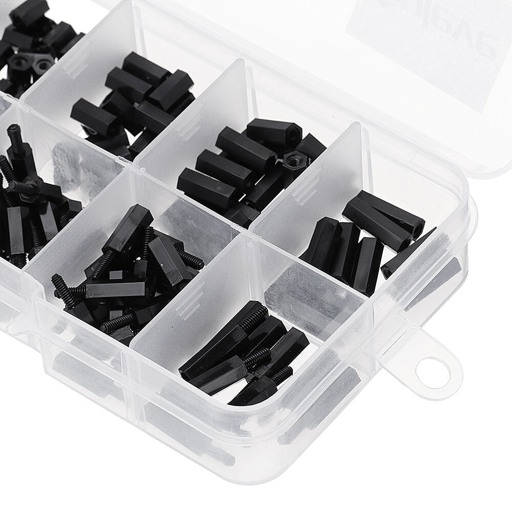 M2 Nylon Screw Black Hex Screw Nut Nylon PCB Standoff Assortment Kit 300Pcs