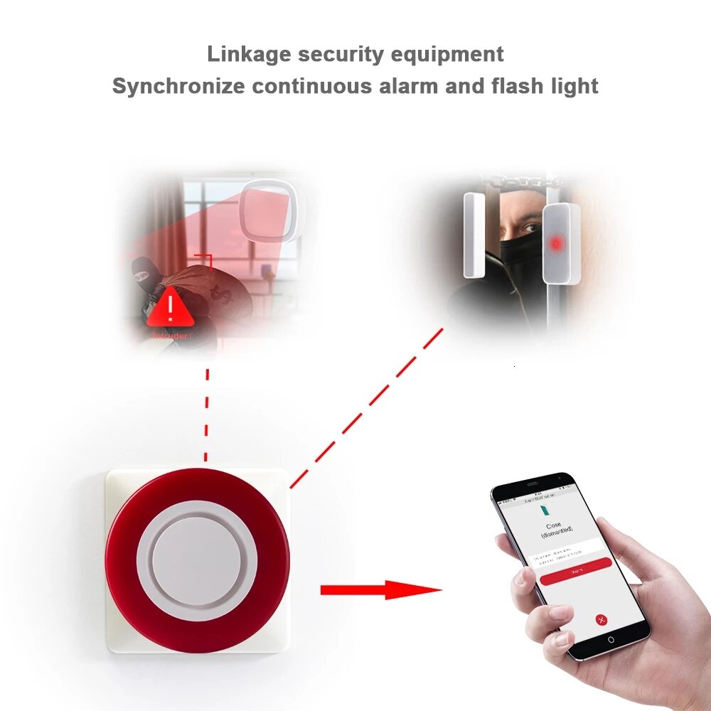Smart Strobe Flash Sound and Light Alarm Red Light Flash Indoor Home Security Alarm