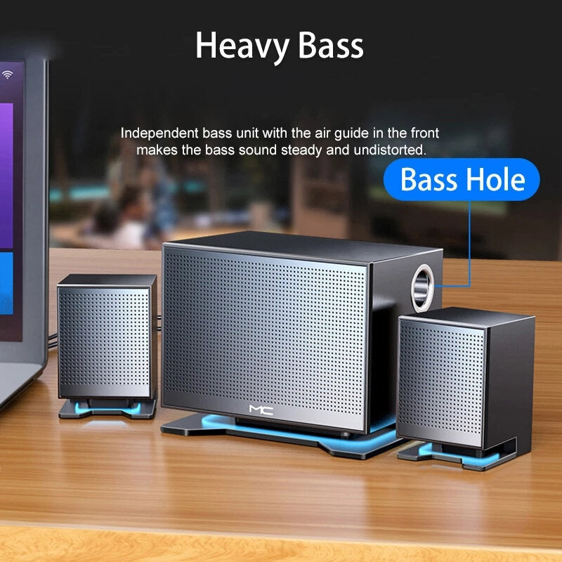 Bluetooth 5.0 Speaker Hi-Fi Stereo Bass USB Subwoofer Music Boombox Desktop Laptop LED Light Altavoces U Disk/AUX/TWS/TF/SD Card Player