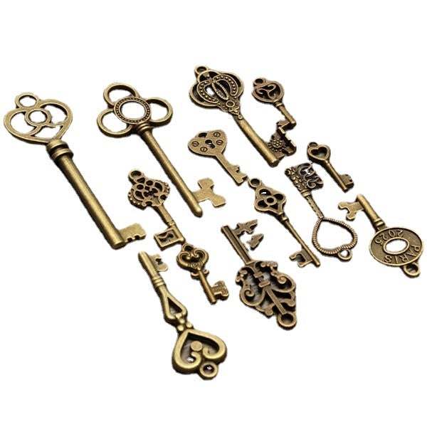 13pcs Antique Vintage Skeleton Key Lot Set Pendant Heart Bow Lock Steampunk Jewel