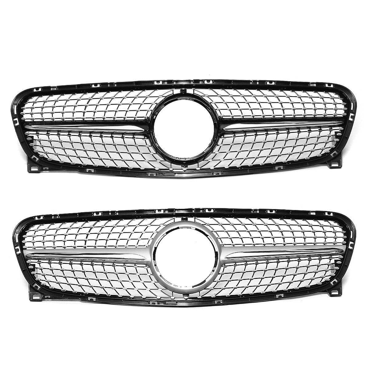 Diamond Front Grille Grill ABS Silver For Mercedes Benz