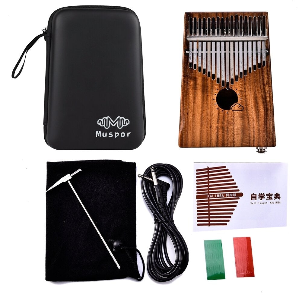 EQ Acacia Muspor17 Key Electric Box Thumb Piano Kalimba EVA Bag + Audio Cable Raw Wood Color