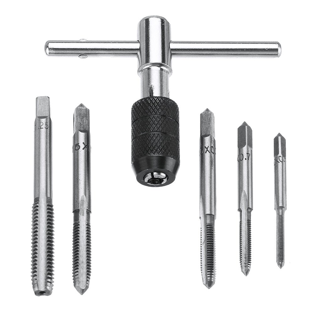 6pcs M3-M8 Tap Drill Set T Handle Ratchet Wrench Machinist Tool With Screw Hand
