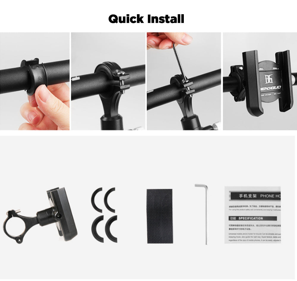 Bike Phone Holder 55-100mm Width Adjustable Phone Mount Waterproof 360 Rotation Phone Stand for Cycling