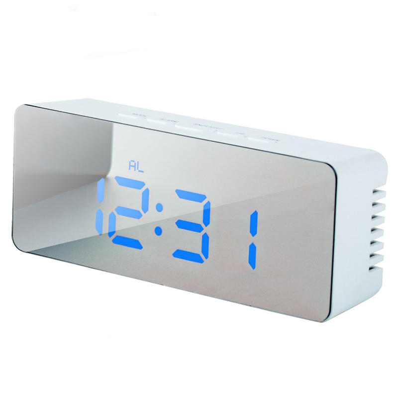 Charging Digital Mirror Cube LED Night Mode Snooze Function Thermometer Alarm Clock