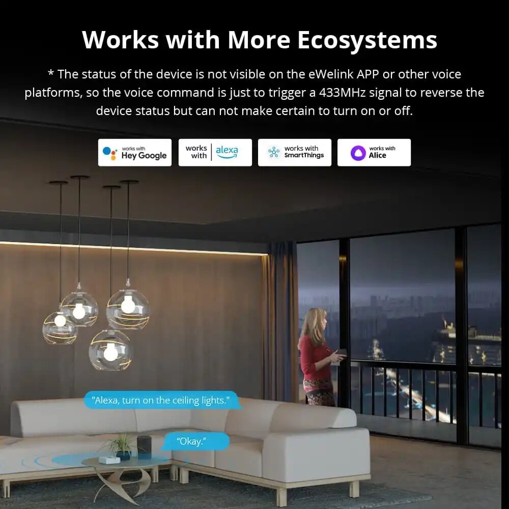 Smart 433MHz Remote to App WiFi Smart Home Automation Work for Google Home Alexa