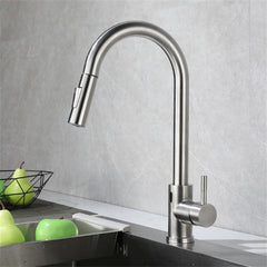 Touch Sensor Kitchen Sink Pull Out Faucet Stainless Steel With Down Sprayer Rotary Household Bathroom Hot And Cold Mixer Tap Inlet Pipe