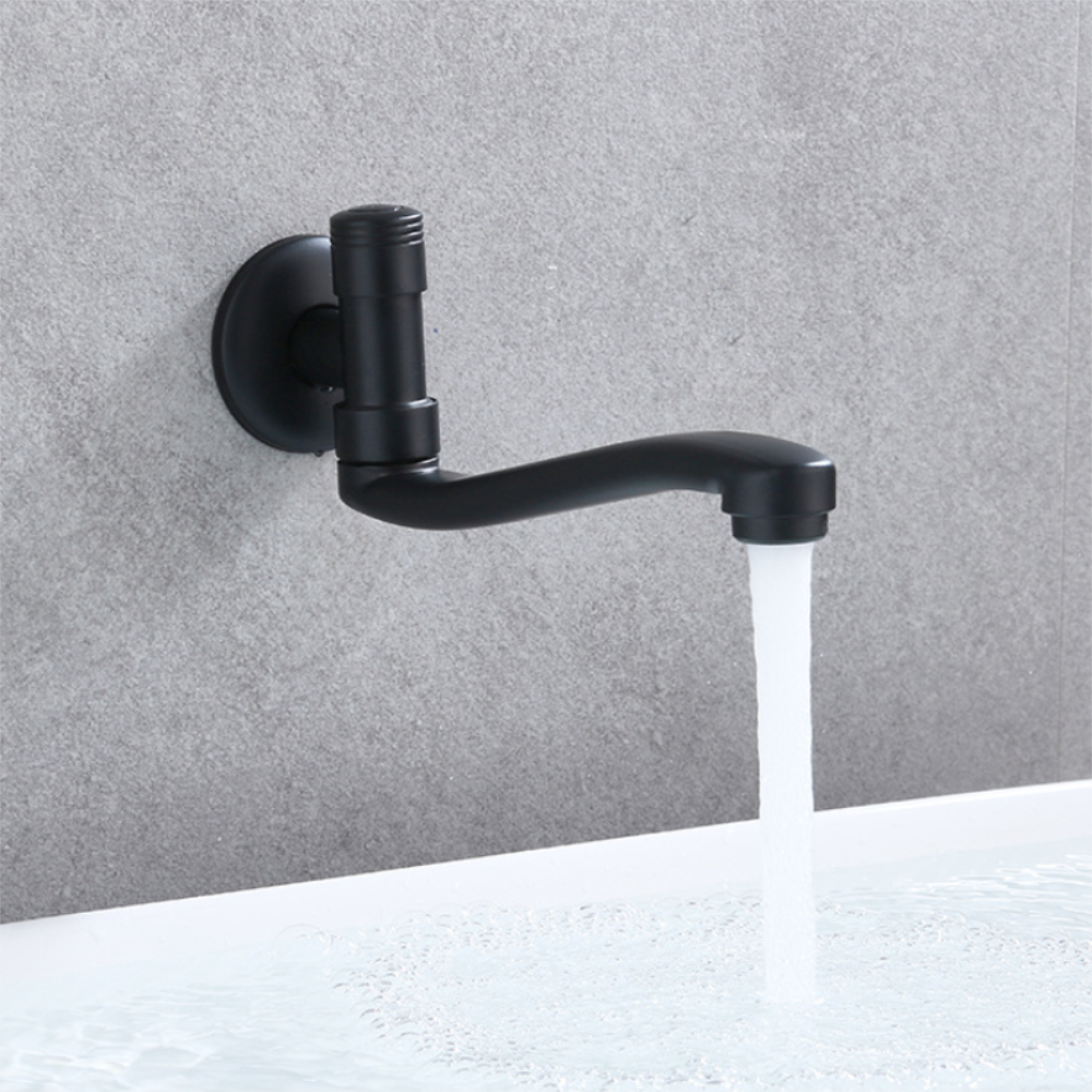 Black Stainless Steel Bathroom Washbasin Faucet Tap Countertop Basin Single-Hole Hot And Cold Water Mixer Wall Mount