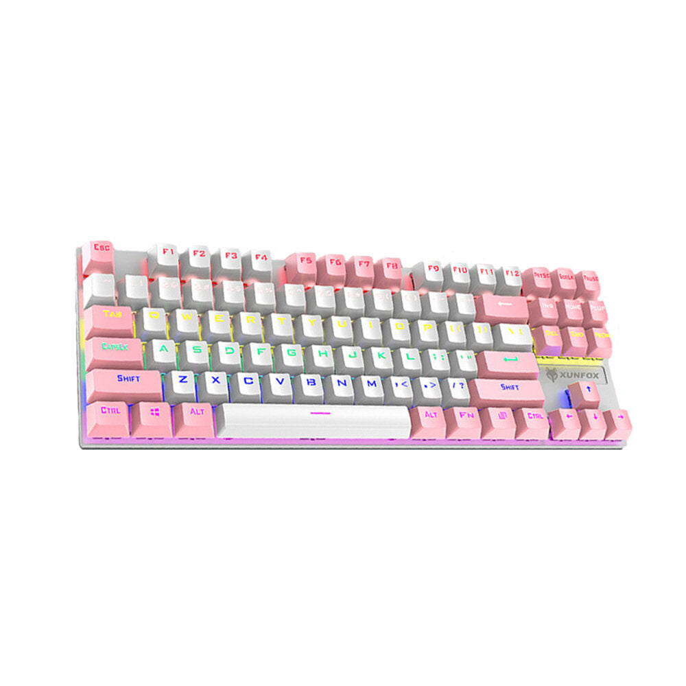Mechanical Keyboard 87 Keys Mixed-Color Keycaps Blue Switch USB Wired Rainbow Light 80% TKL Layout Gaming Keyboard