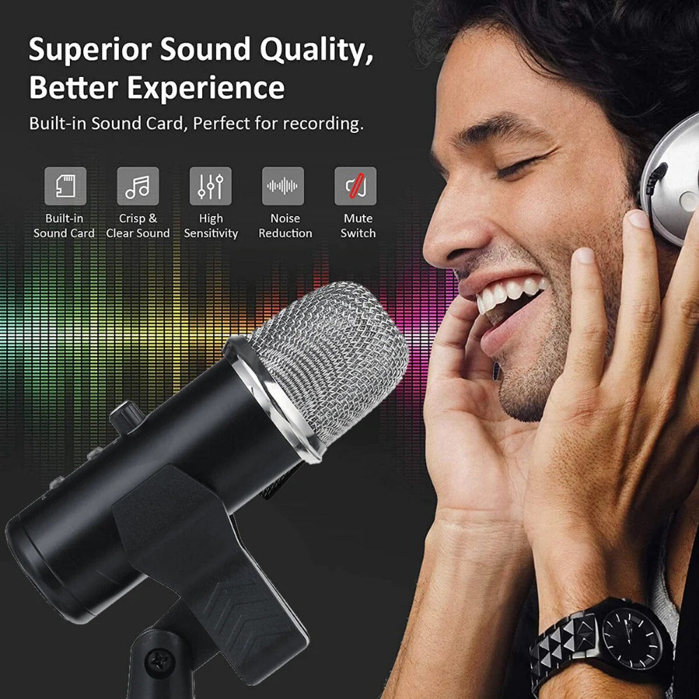 USB Condenser Professional Microphone with Stand for Computer Recording PC Live