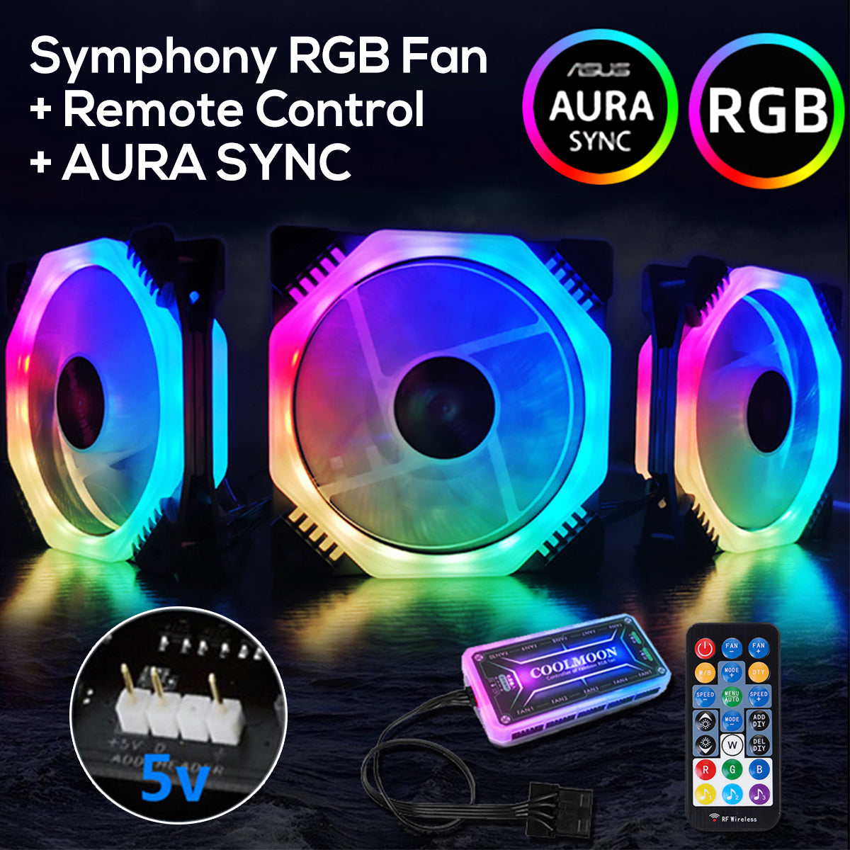 RGB PC Cooling Fan 1400 RPM 4.2W RGB Symphony cooling fan With the Remote Control