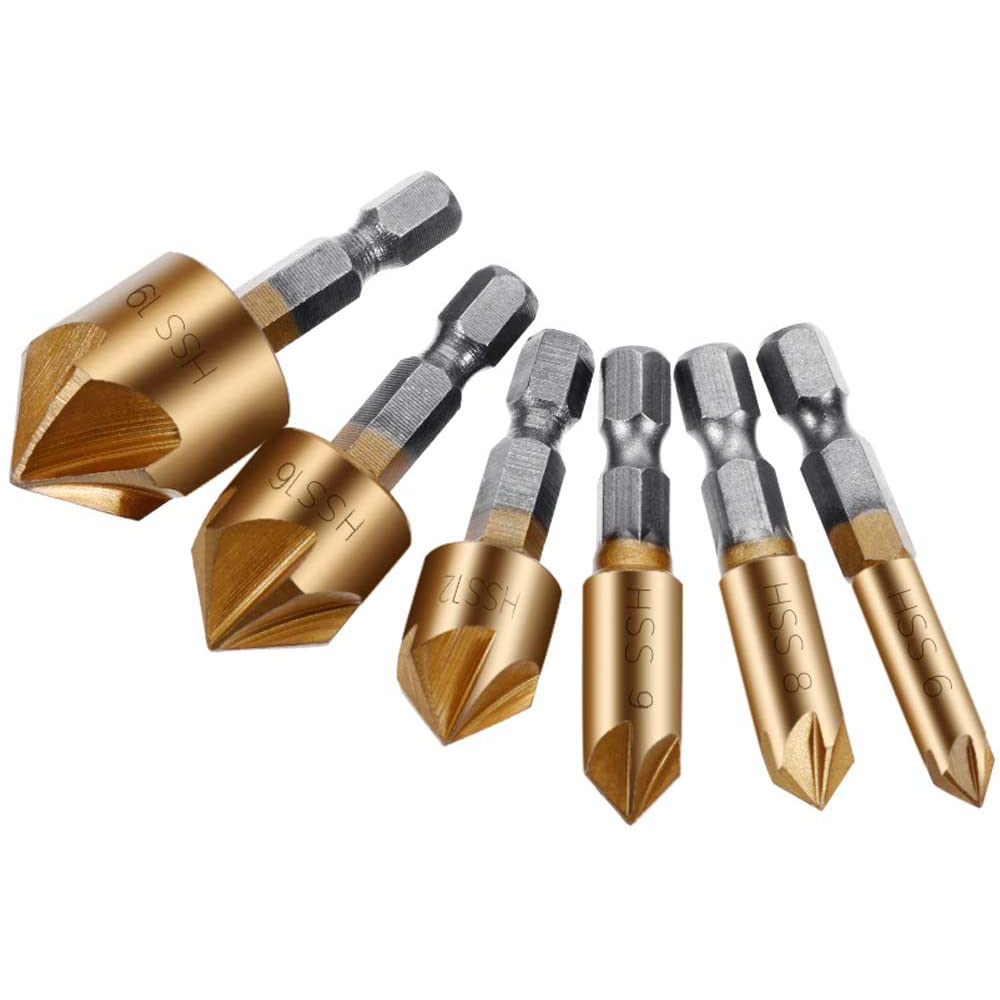 11Pcs Titanium Coating Countersink Drill Bit Set 5 Flutes Chamfer Drill Deburring Bit External Deburring Drill Bit