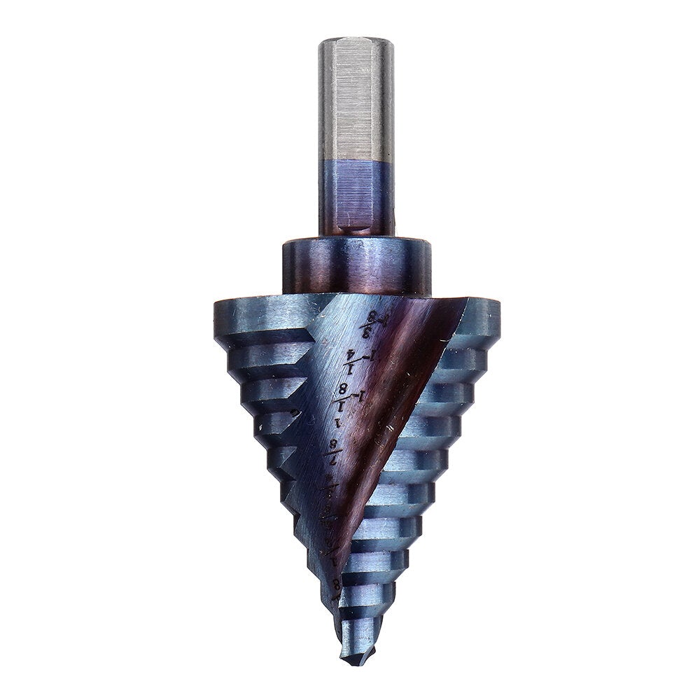 5pcs HSS Blue Nano Coating Step Drill Bit Set Spiral Flute Multiple Hole 1/8 to 1-3/8 Inch 50 Sizes with Aluminum Case or Opp Bag