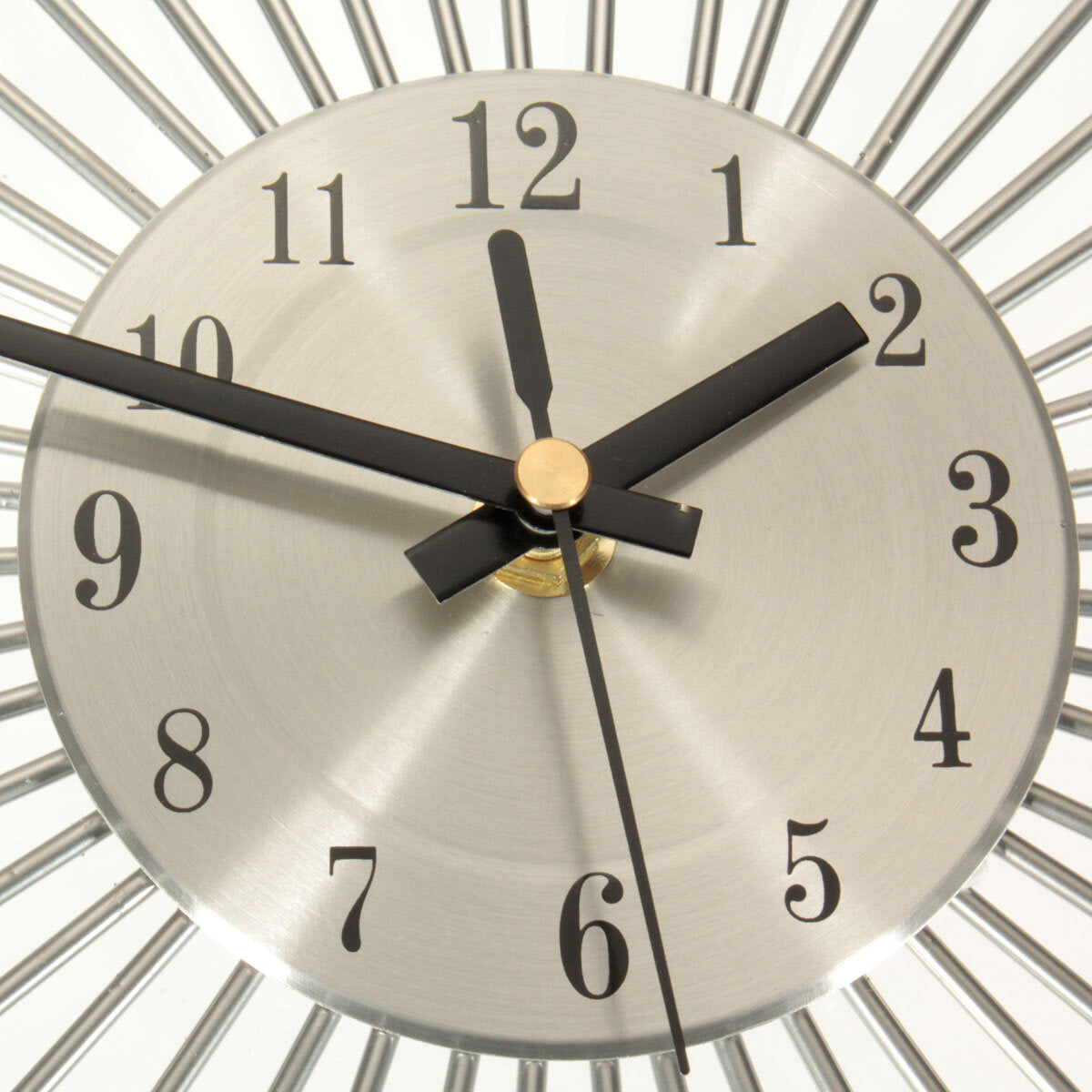 33cm Clear Diamante Crystal Effect Jeweled Sunburst Silver Metal Wire Wall Clock