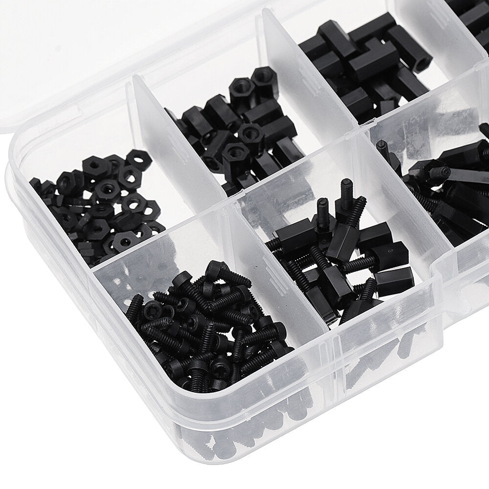 M2 Nylon Screw Black Hex Screw Nut Nylon PCB Standoff Assortment Kit 300Pcs