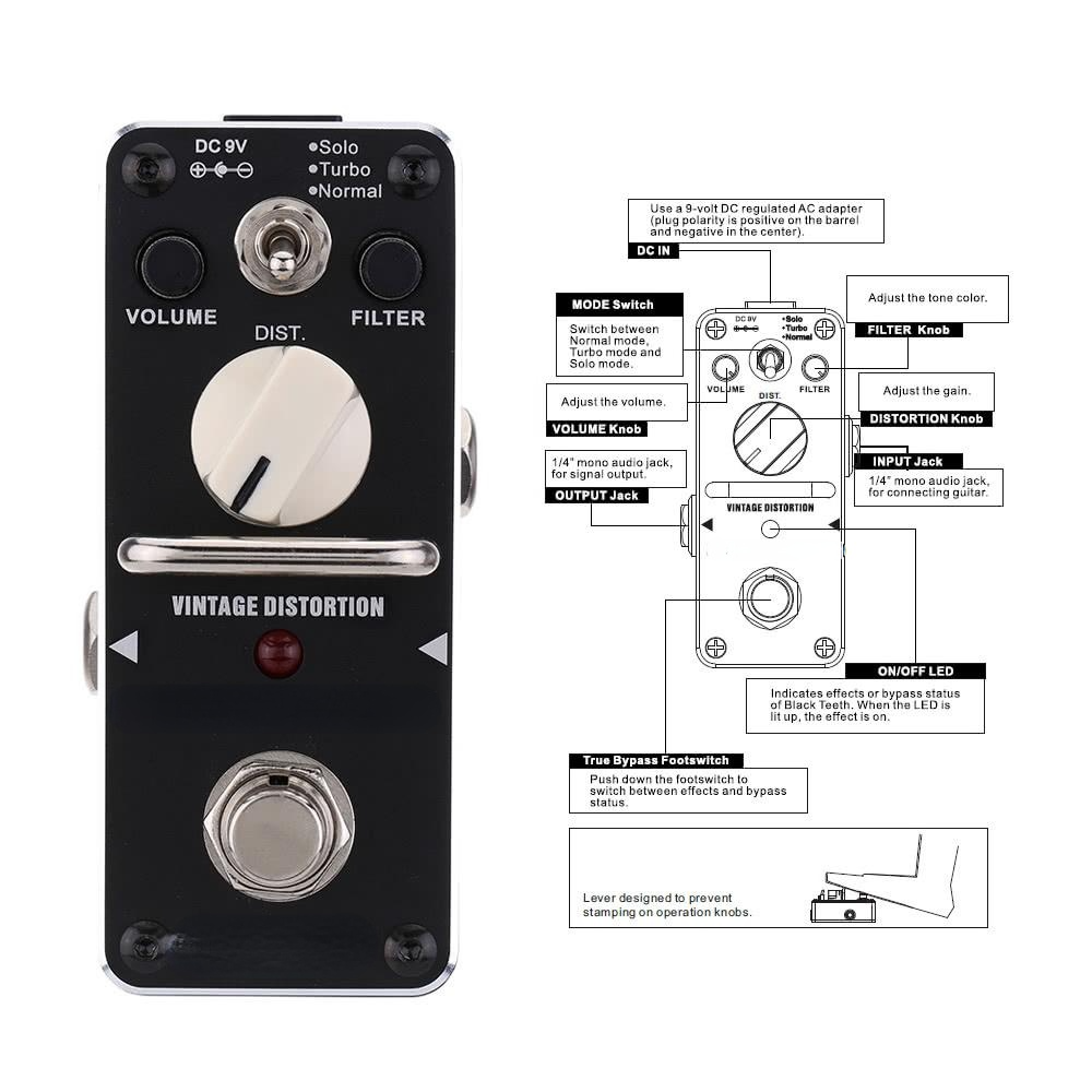 Black Teeth Vintage Distortion Electric Guitar Effect Pedal Mini Single with True Bypass