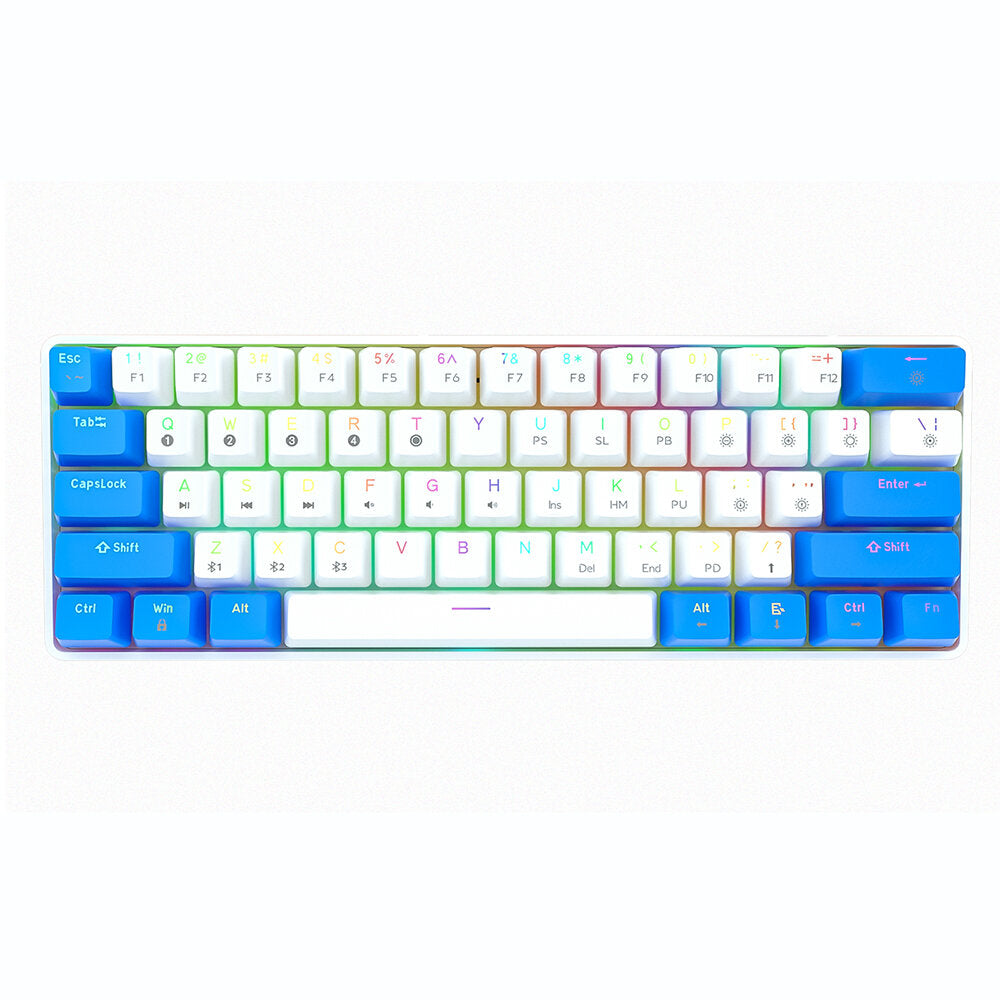 Programmable Gaming Mechanical Keyboard 61 Keys Full-Key PBT Translucent Keycaps Dual-Mode Bluetooth 5.1 Type-C Wired 60% Compact Keyboard