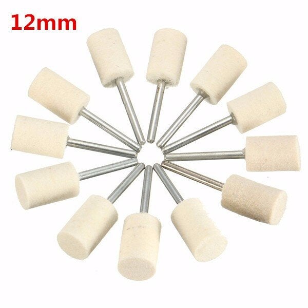 12pcs 3mm Shank Wool Polishing Head Buffing Wheel 3mm/6mm/8mm/12mm For Dremel Rotary Tool