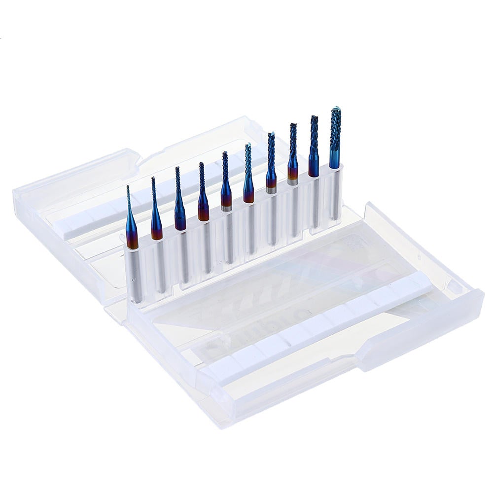 10pcs 0.8-3mm Blue NACO Coating PCB Milling Cutter Engraving Carbide Bits for CNC Engraving Machine