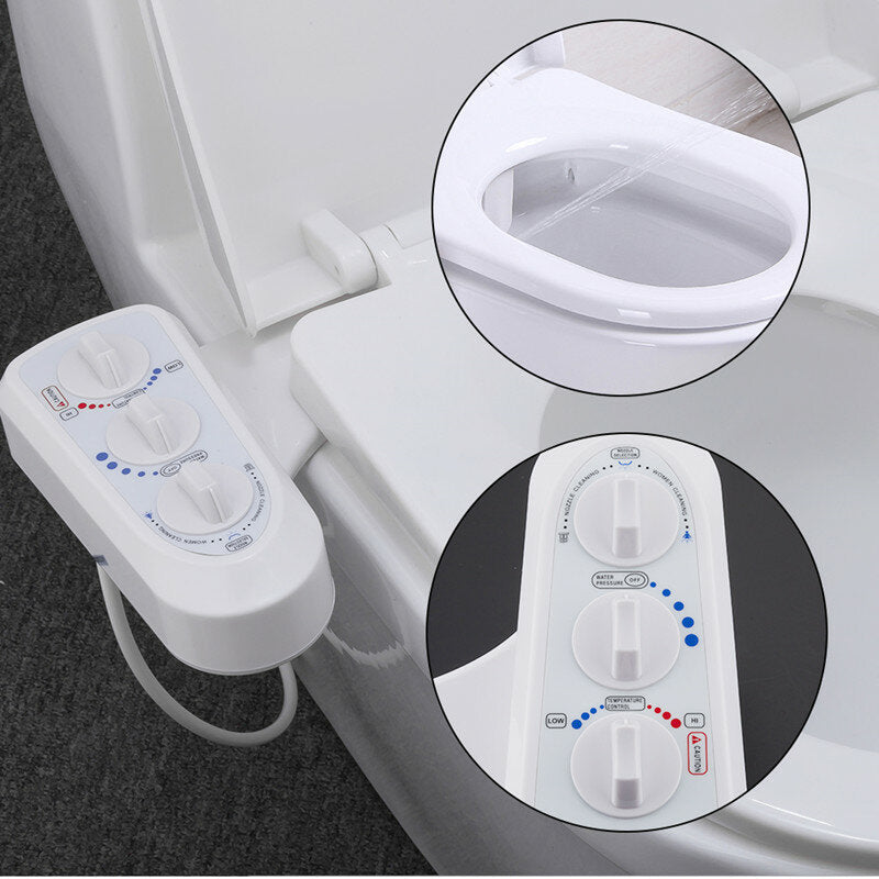 Smart Toilet Portable Bidet Attachment Seat Cover Sprayer Hot Cold Mixer Water Wash Cleaner Set for w/ Adjustable Pressure Switch Self Dual Nozzle