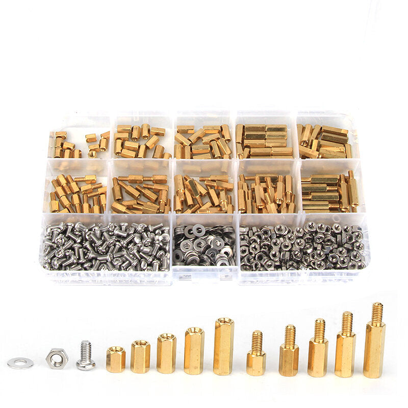 M3BH6 750Pcs M3 Brass Male-Female Hex Column Standoff Support Spacer Pillar 304 Stainless Steel Bolt And Cross Screw Nut Assortment for PCB Board