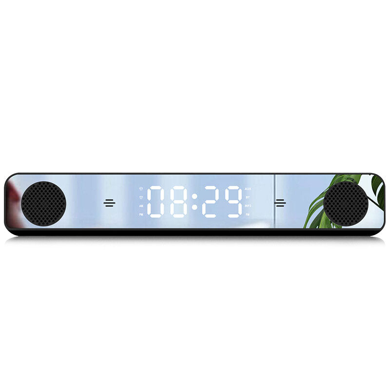 Wireless Bluetooth Speaker LED Display Mirror Clock Sound Bar Bass Stereo Surround Speaker Subwoofer 1800mAh for Phone PC Laptop