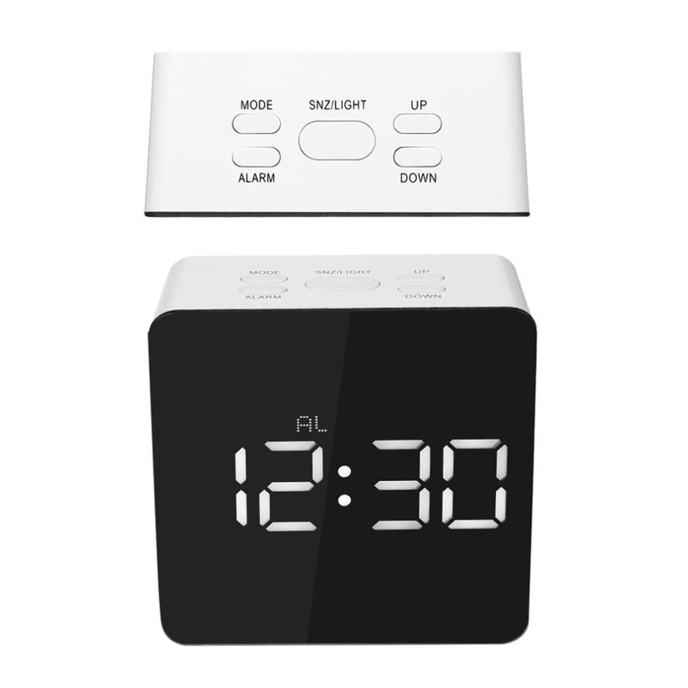 Charging Digital Mirror Cube LED Night Mode Snooze Function Thermometer Alarm Clock